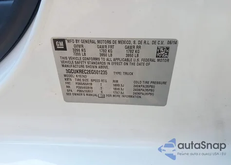 2014 Chevrolet Silverado K1500 Lt from USA, damaged, VIN 3GCUKREC2EG501235